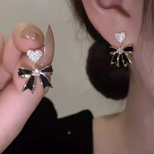 6 Pairs - Simple Black Bow Love Earrings (1 Pair Price - 30)