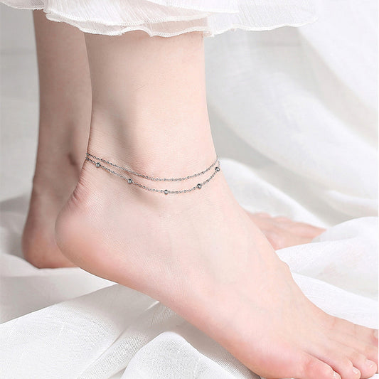 12 Pc - Double-layer Metal Clip Ball Chain Anklet (Unit Price - 19)