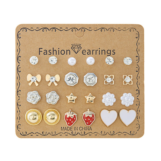 New monthly 12 pairs card-mounted earrings set - D6