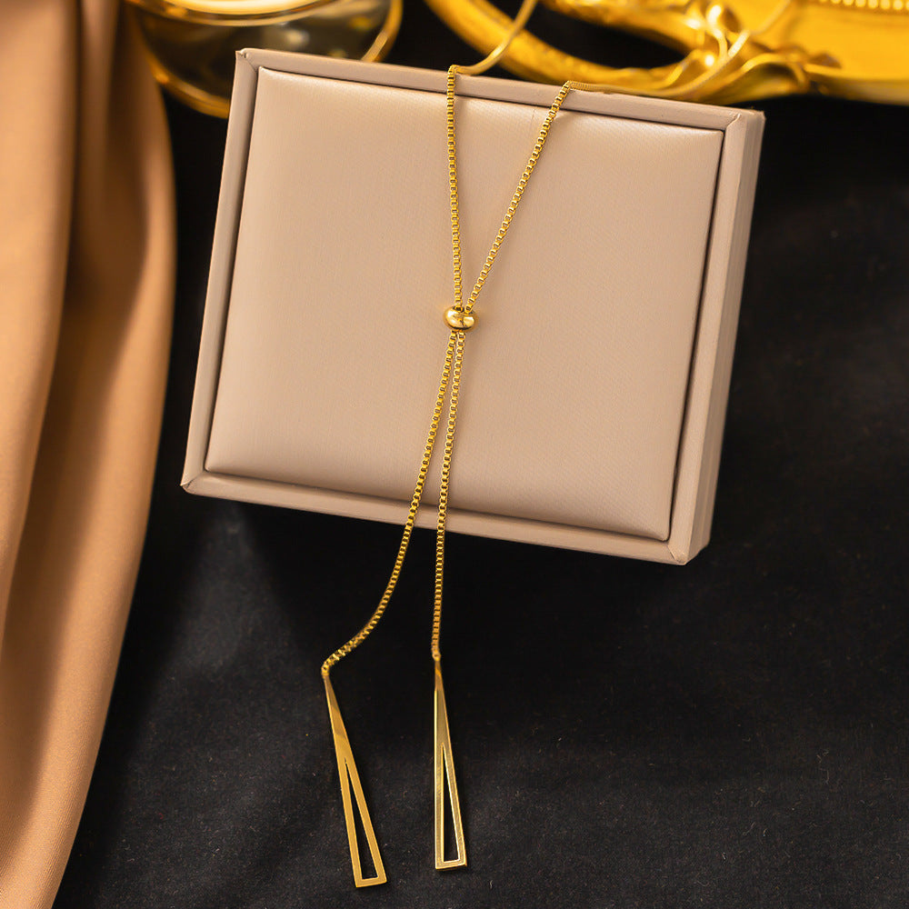 3 Pc - Anti Tarnish Triangular tassel necklace - Gold (1 Pc Price - 103)