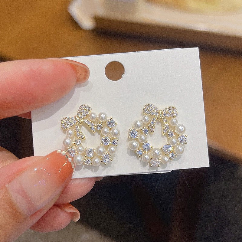6 Pairs - Round Bow Pearl Earrings (1 Pair Price - 27)