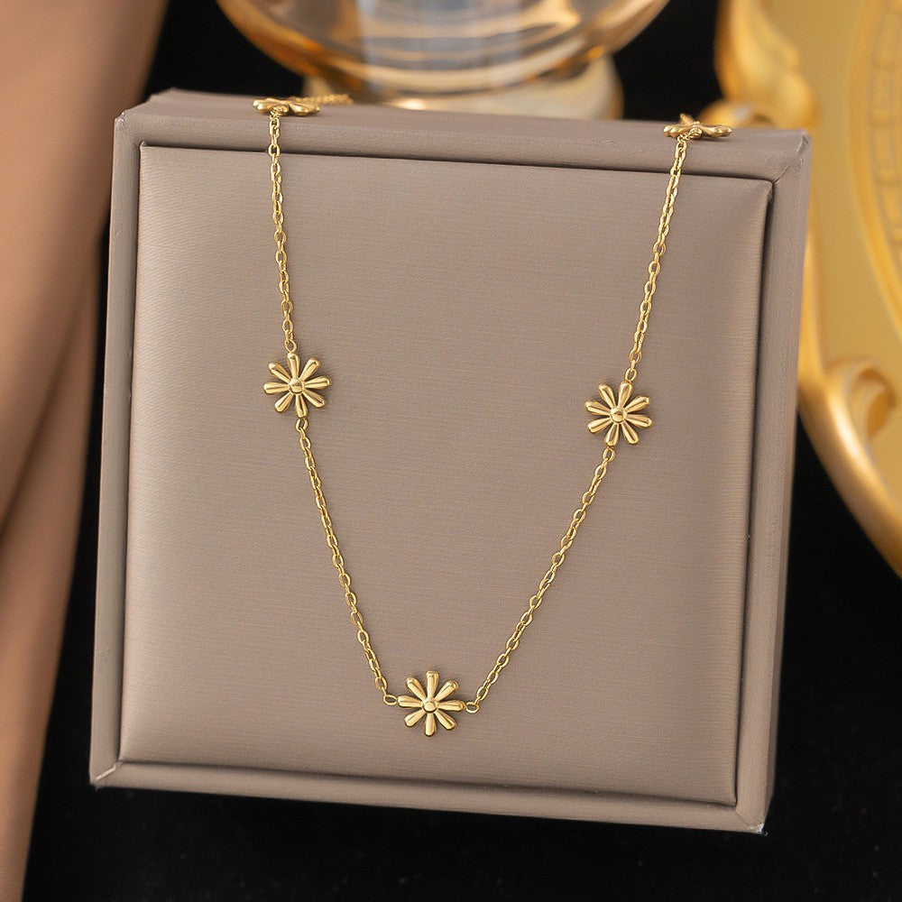 3 Set - Anti Tarnish Five daisy necklace earring set gold (1 Set Price - 113)