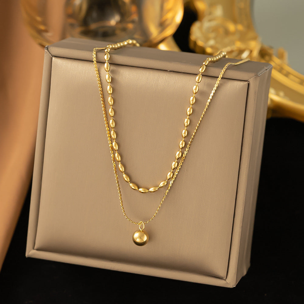 3 Pc - Anti Tarnish Double-layered ball bead necklace - Gold (1 Pc Price - 105)