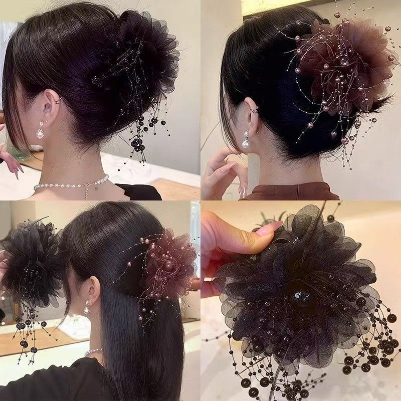 6 Pc - Autumn and Winter New Bead Tassel Grab Clip (Mix Color) (Unit Price - 35)