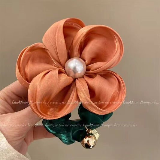 3 Pc - Flower Hair Ties for Girls - Orange Flower (1 Pc Price - 31)