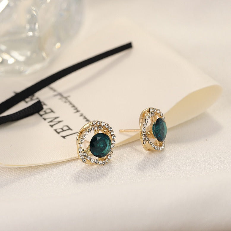 6 Pairs - Green micro-inlaid diamond stud earrings (1 Pair Price - 25)
