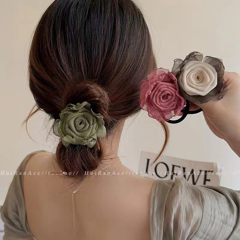 3 Pc - New French Retro Rose Flower Girls Hair Rope - Pink (1 Pc Price - 19)