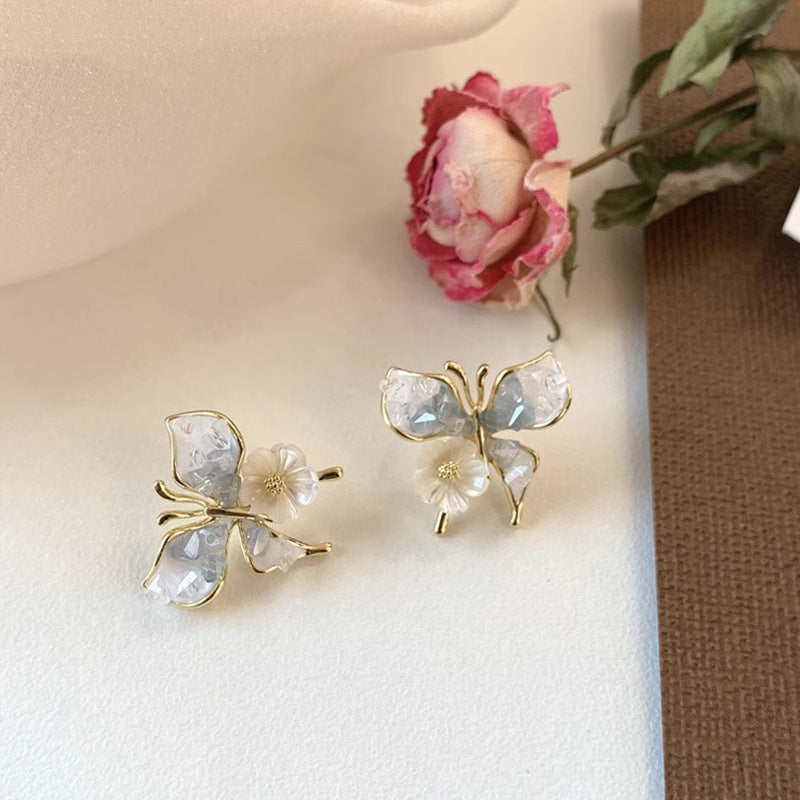 6 Set - Korean gradient crystal butterfly flower earrings (Mix color) (Unit price 42)
