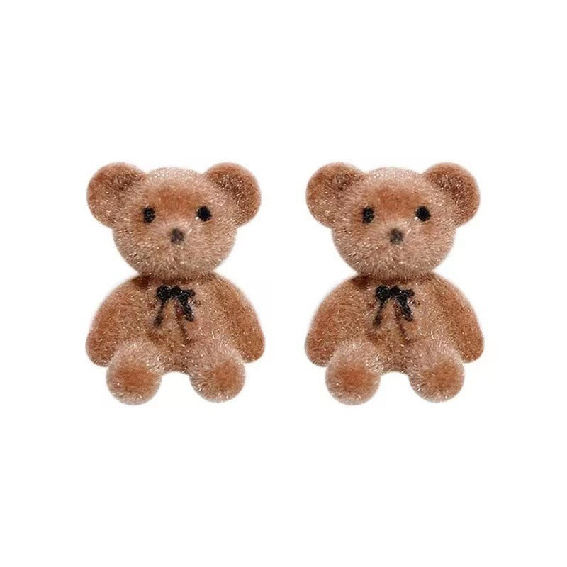 6 Pairs - Korean Flocking Cute Bear Ear Studs (Mix Color) (1 Pair Price - 41)