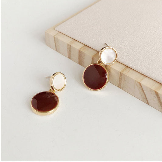 6 Set - Candy Color Drop Oil Geometric Round Earrings - Red (1 Set price - 33)
