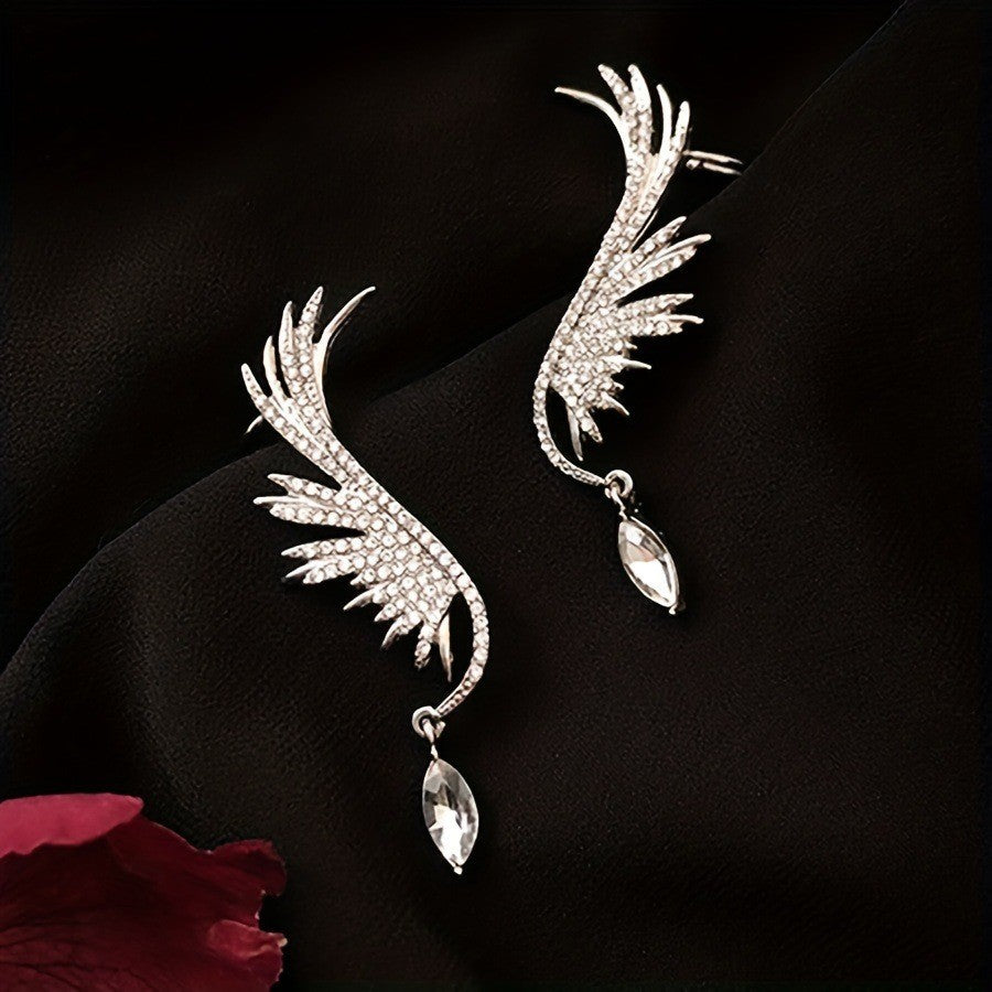 6 Pairs - New South Korea Angel Wings Elf Water Drops Advanced Flash Diamond Ear Clip Earrings (1 Pair Price - 45)