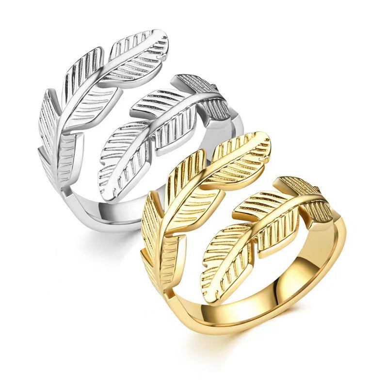 3 Pc - Titanium steel leaf ring - Silver (Unit Price - 42)
