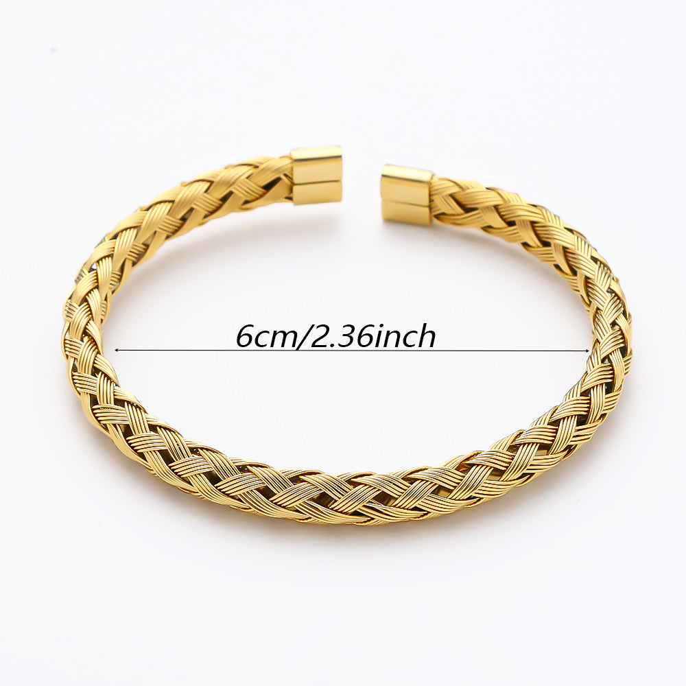3 Pc - Stainless Steel Braided Pattern Bracelet - Golden (Unit Price - 123)