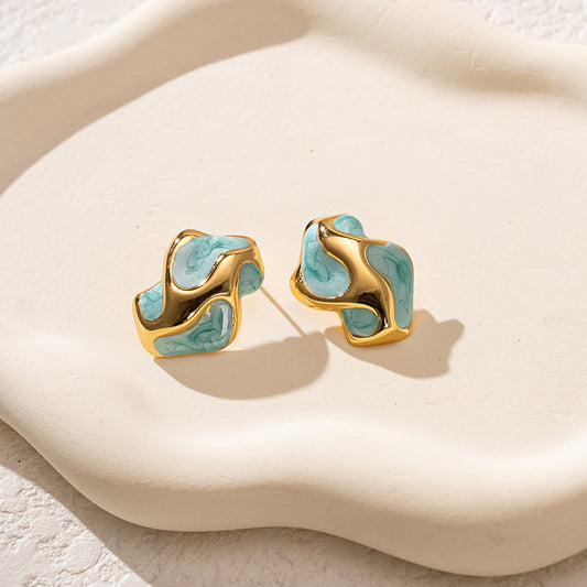 3 Pairs - Colorful Oil Drop Stainless Steel Irregular Earrings -Green (1 Pair Price - 51)