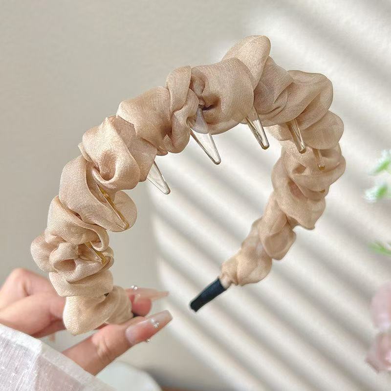 6 Pc - French Retro Pleated Bubble Wave Headband for Women (Mix Color) (Unit Price - 37)