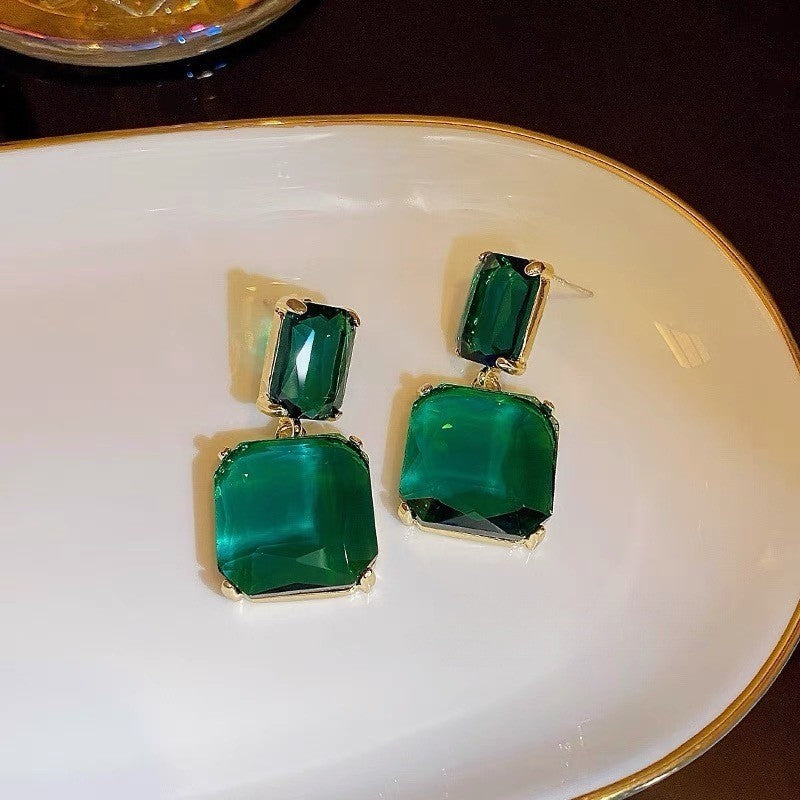 6 Pairs - Vintage artificial crystal studded square earrings (Mix Color) (1 Pair Price - 42)