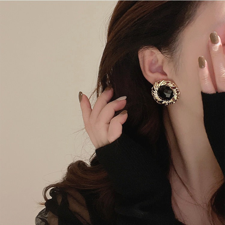 6 Pairs - Black metal stud earrings (1 Pair Price - 32)
