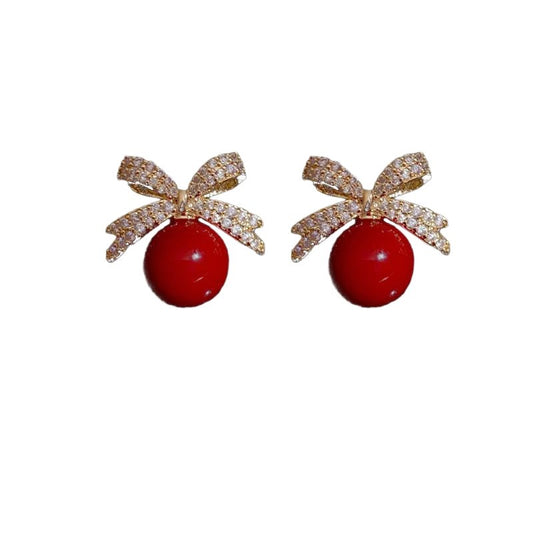 6 Set - Bowknot Diamond Earrings - Red (1 Set price - 27)