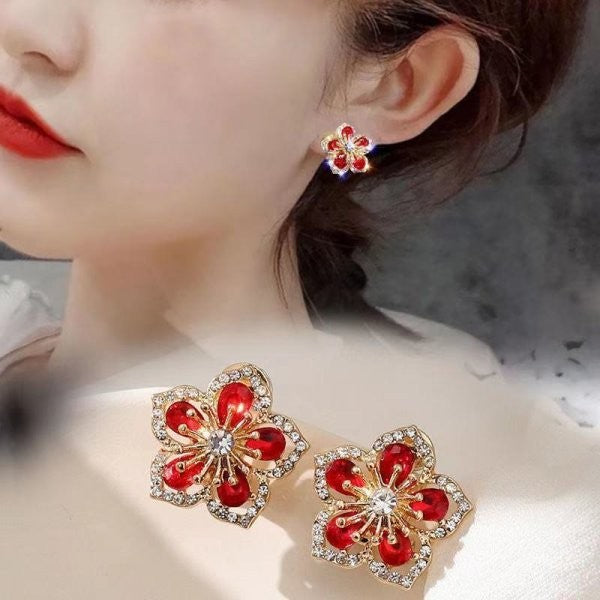 6 Pairs - Flower Zircon Earrings (Mix Color)  (1 Pair Price - 42)