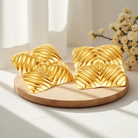 3 Pairs - Anti tarnish four square earrings (1 Pair Price - 44)