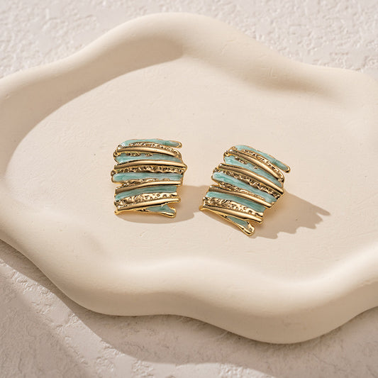 3 Pairs - Colorful Oil Drop Stainless Steel Earrings - Green (1 Pair Price - 51)