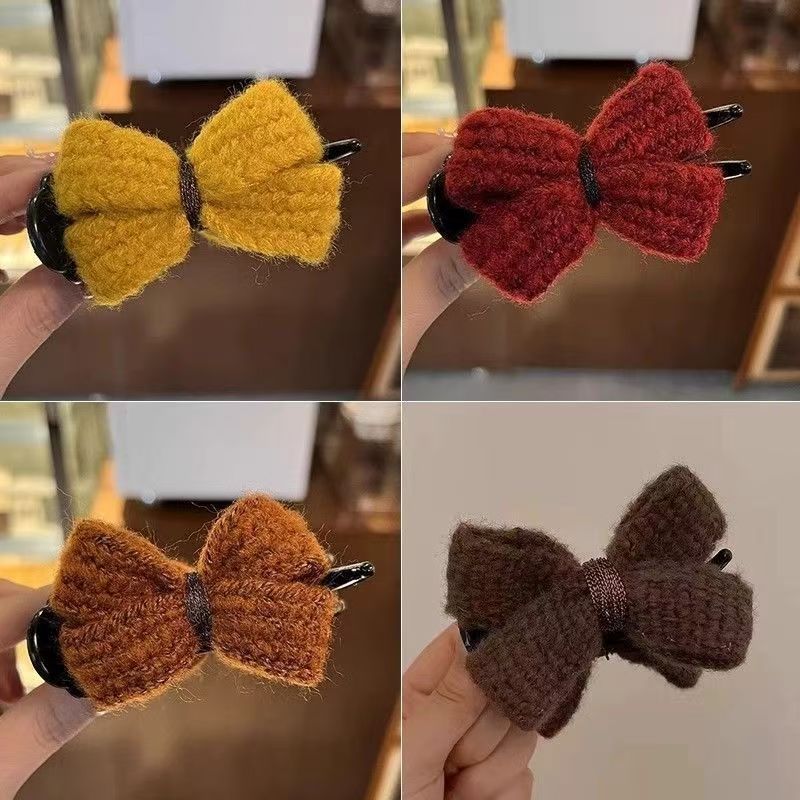 6 Pc - Elegant wool bow hair clip (Mix Color) (Unit Price - 20)