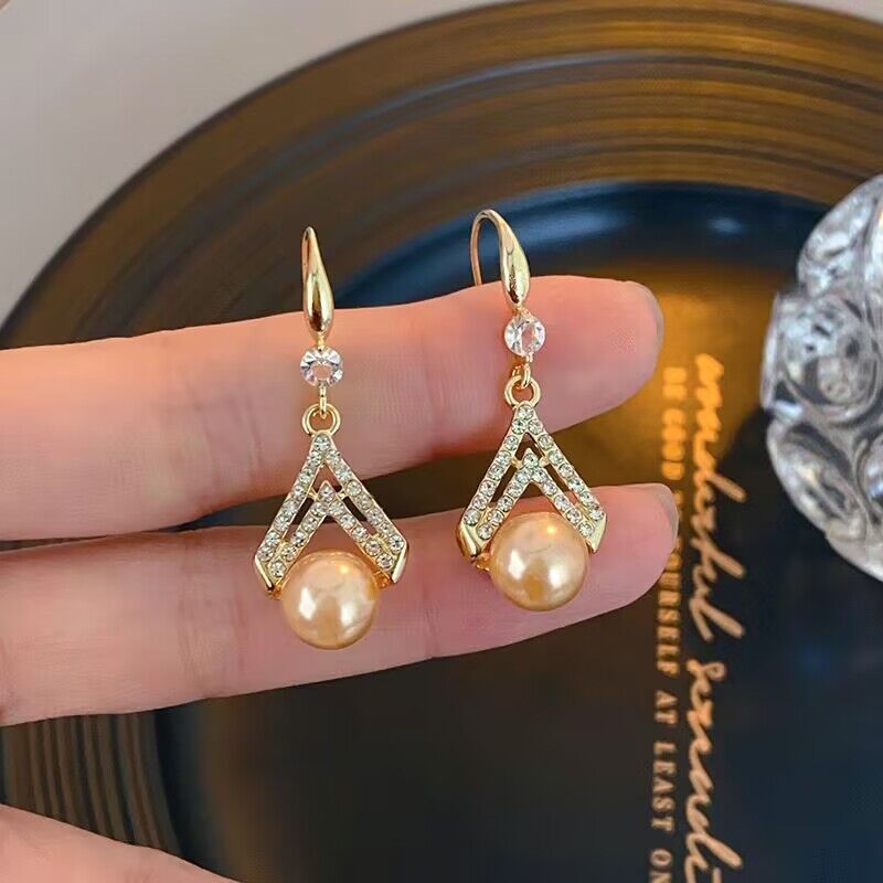 6 Pairs - Korean Champagne Pearl Ear Hook Earrings (1 Pair Price - 31)