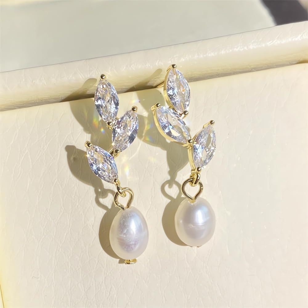 6 Pairs - Stylish Trend Leaf Pearl Pendant Earrings (1 Pair Price - 34)