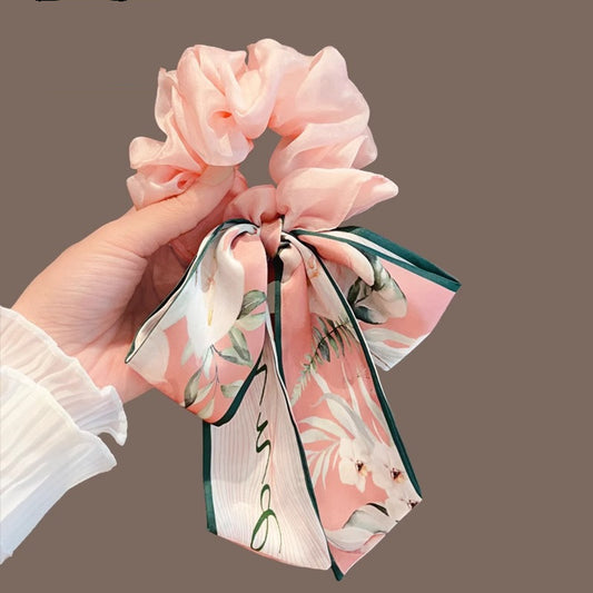3 Pc - Floral Bow Large Intestine Hair Ring Rubberband (Mix Color OPP packing) (1 Pc Price - 33)