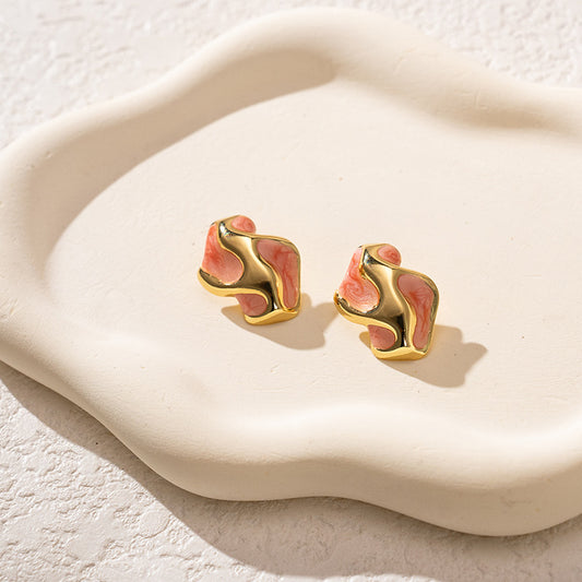 3 Pairs - Colorful Oil Drop Stainless Steel Irregular Earrings - Orange (1 Pair Price - 51)