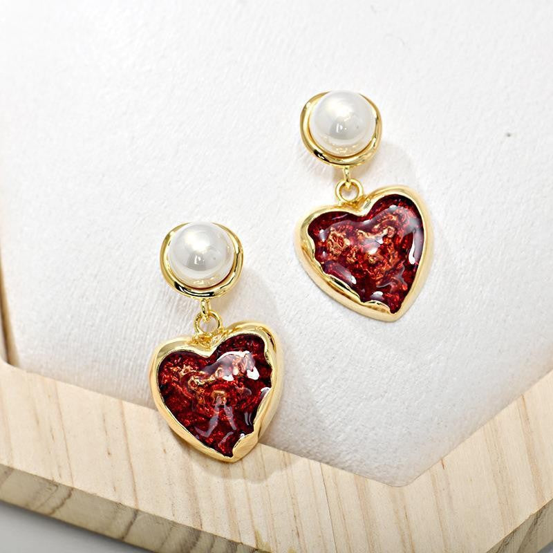 6 Pairs - Dazzling heart-shaped pearl earrings (1 Pair Price - 27)