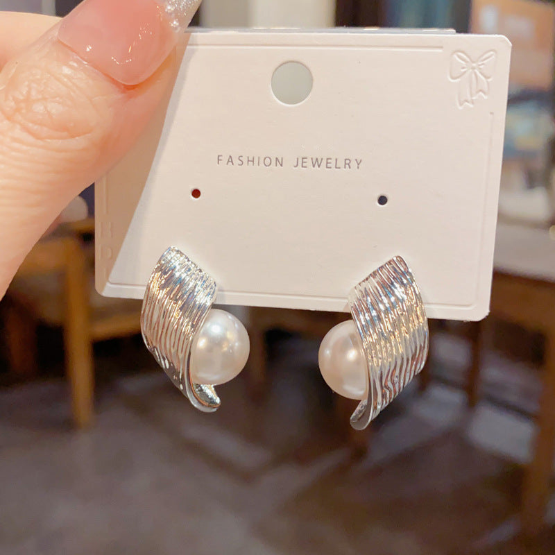 6 Pairs - Minimalist Design Pearl Earrings - Silver (1 Pair Price - 34)