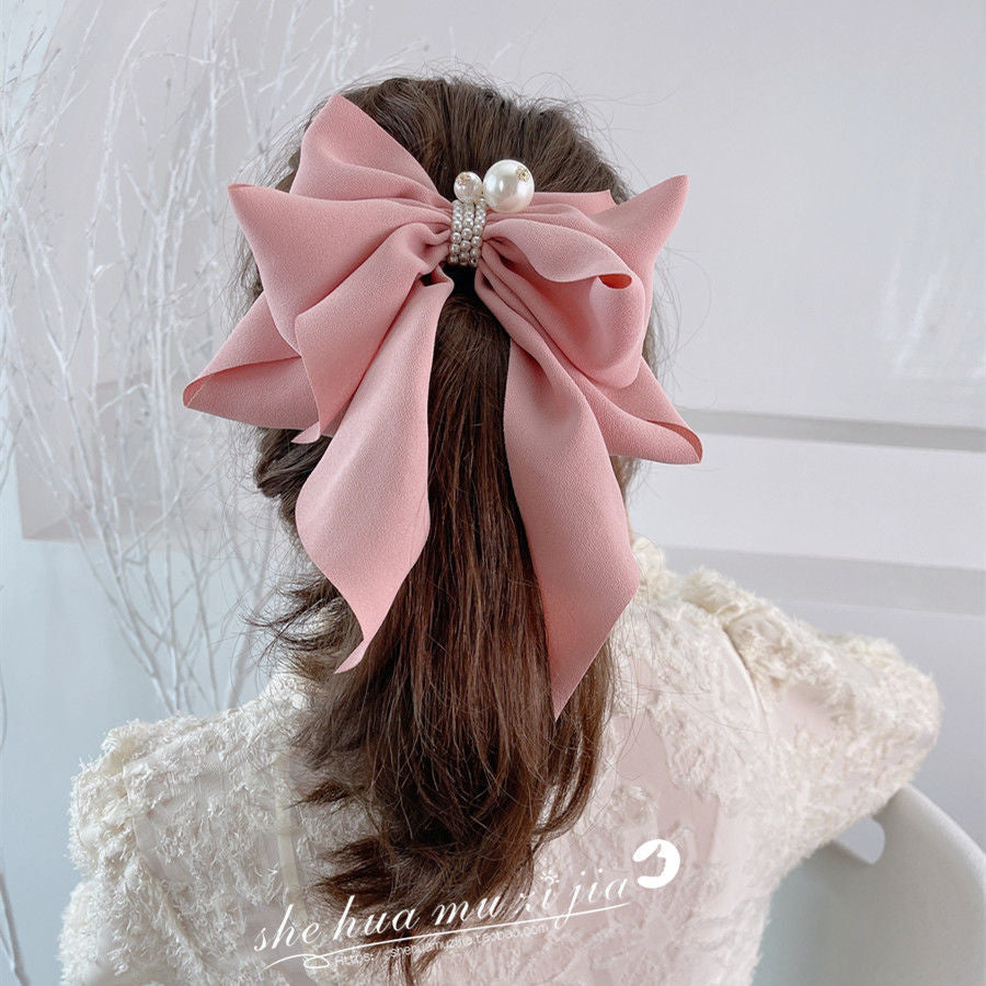 3 Pc - Chiffon Bow Pearl Hairpin (Mix Color OPP packing) (1 Pc Price - 52)