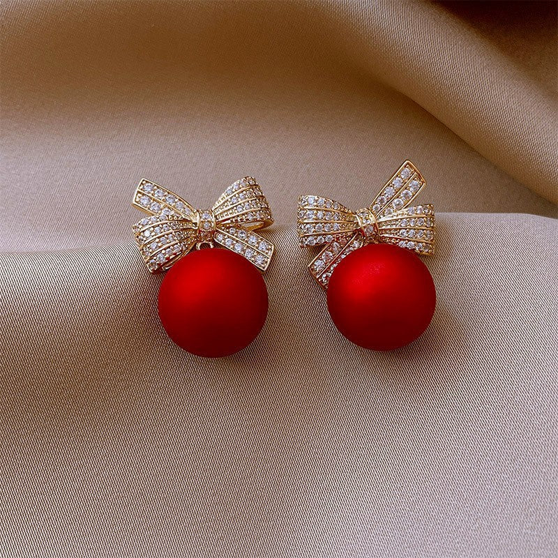 6 Pairs - Bow round beads diamond earrings (Mix Color) (1 Pair Price - 36)