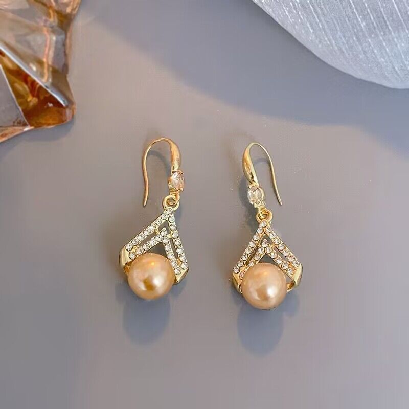 6 Pairs - Korean Champagne Pearl Ear Hook Earrings (1 Pair Price - 31)