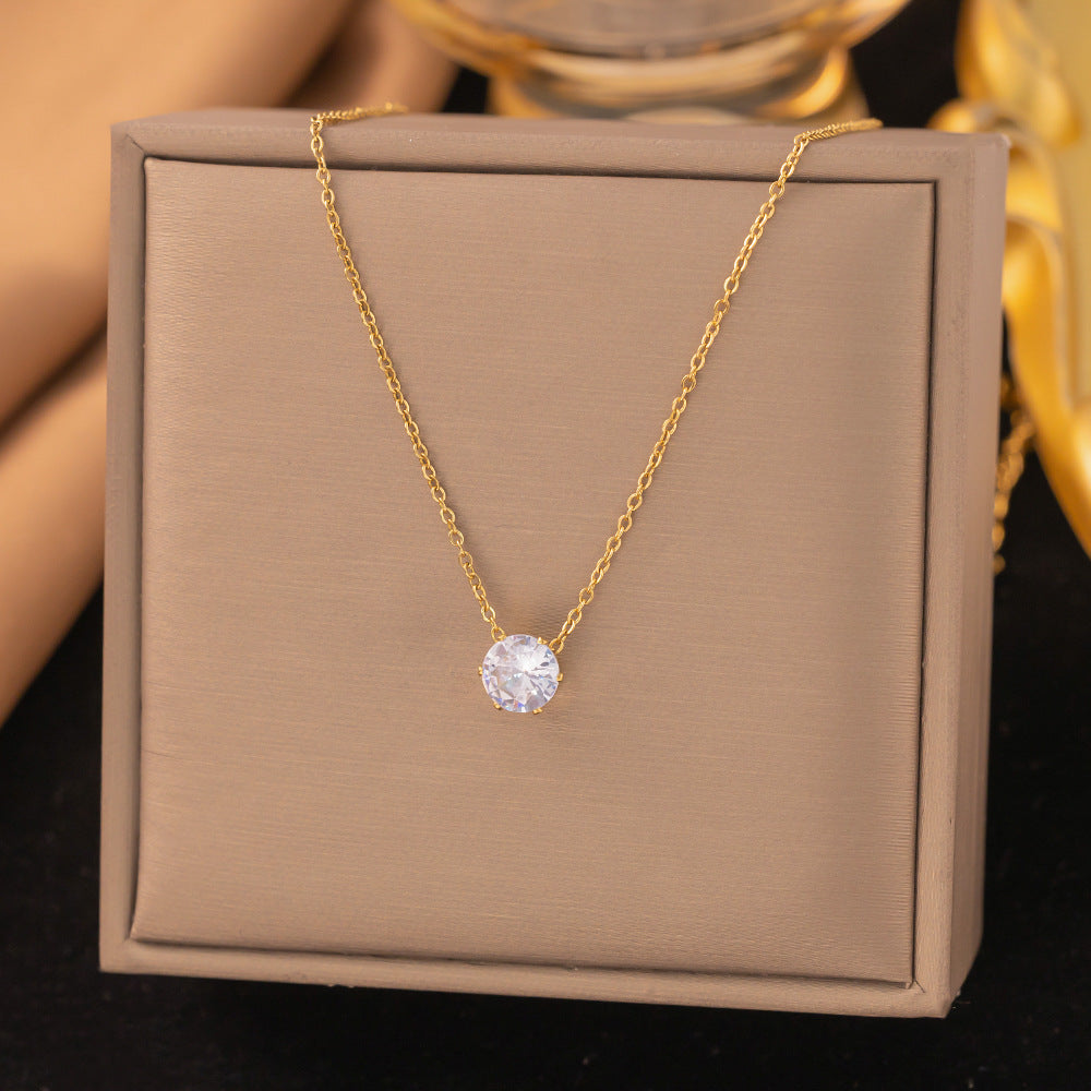 3 Pc - Anti Tarnish Large solitaire diamond necklace - Gold (1 Pc Price - 43)