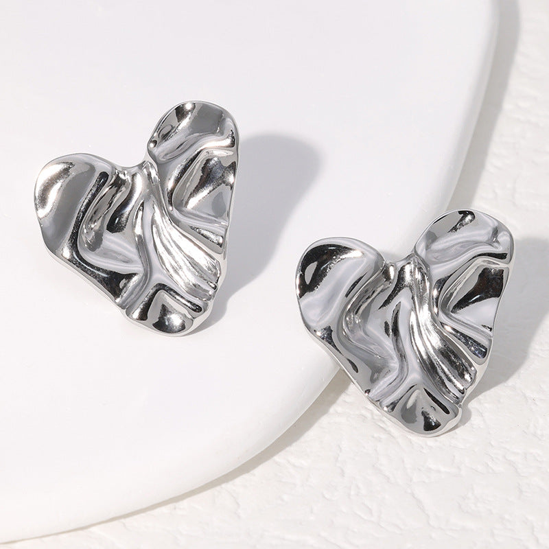 3 Pairs - Anti Tarnish Wavy face love earrings Silver (1 Pair Price - 66)