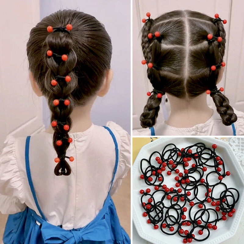50 Pc - Little Girl's small size Hair Band Big Red Bean Girls' Hair Rope (in OPP bag) (Unit Price 1)
