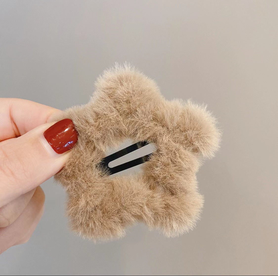 3 Pc - Furry star BB clip - Khaki (Unit Price - 6)