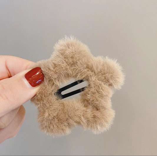 3 Pc - Furry star BB clip - Khaki (Unit Price - 6)