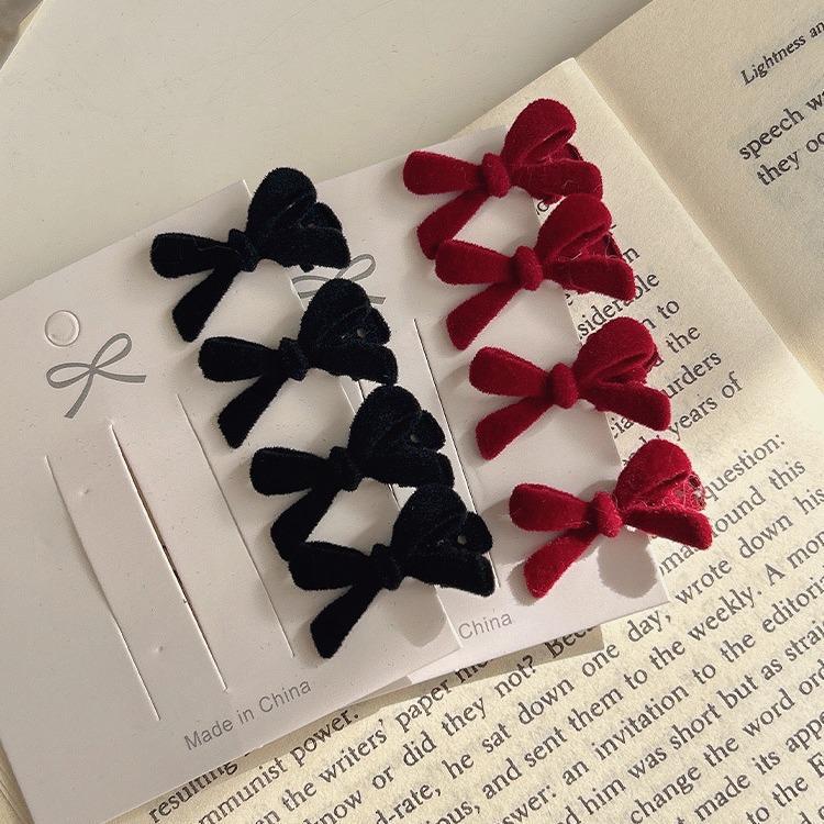 10 Pc  - Korean flocking bow velvet side clip opp packing (1 Pc Price - 6)