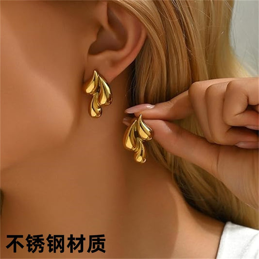 3 Pairs - Three Drop Earring -  Golden (Unit Price - 73)
