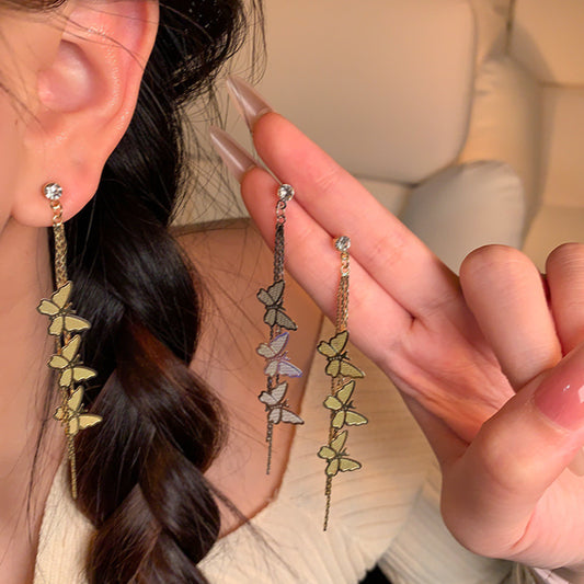 6 Pairs - Fairy Long Tassel Butterfly Earrings - Golden (1 Pair Price - 38)