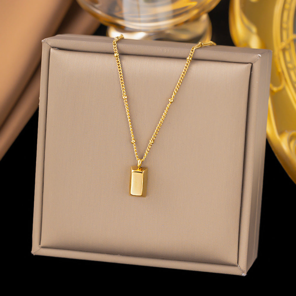 3 Pc - Anti Tarnish Glossy gold brick necklace - Gold (1 Pc Price - 64)