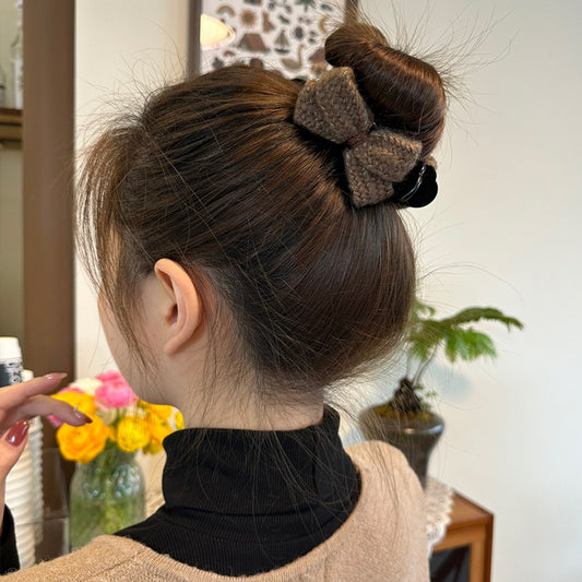 3 Pc - Elegant wool bow hair clip - Khaki (Unit Price - 19)