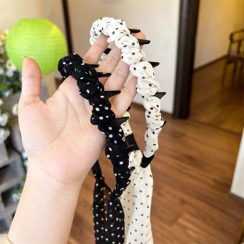 6 Pc - French polka dot ribbon tooth comb headband hair tie (Mix Color) (Unit Price - 32)
