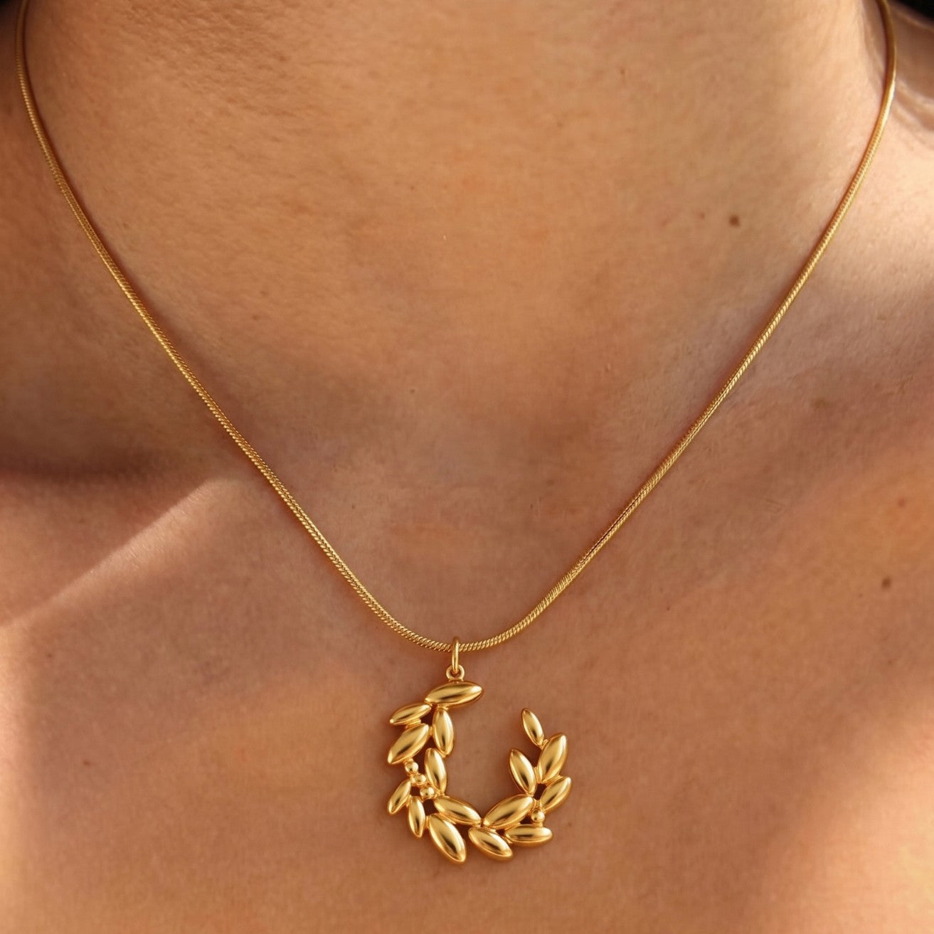 3 Set - Anti Tarnish Wheat Ear Circle Necklace Earring Set (1 Set Price - 170)