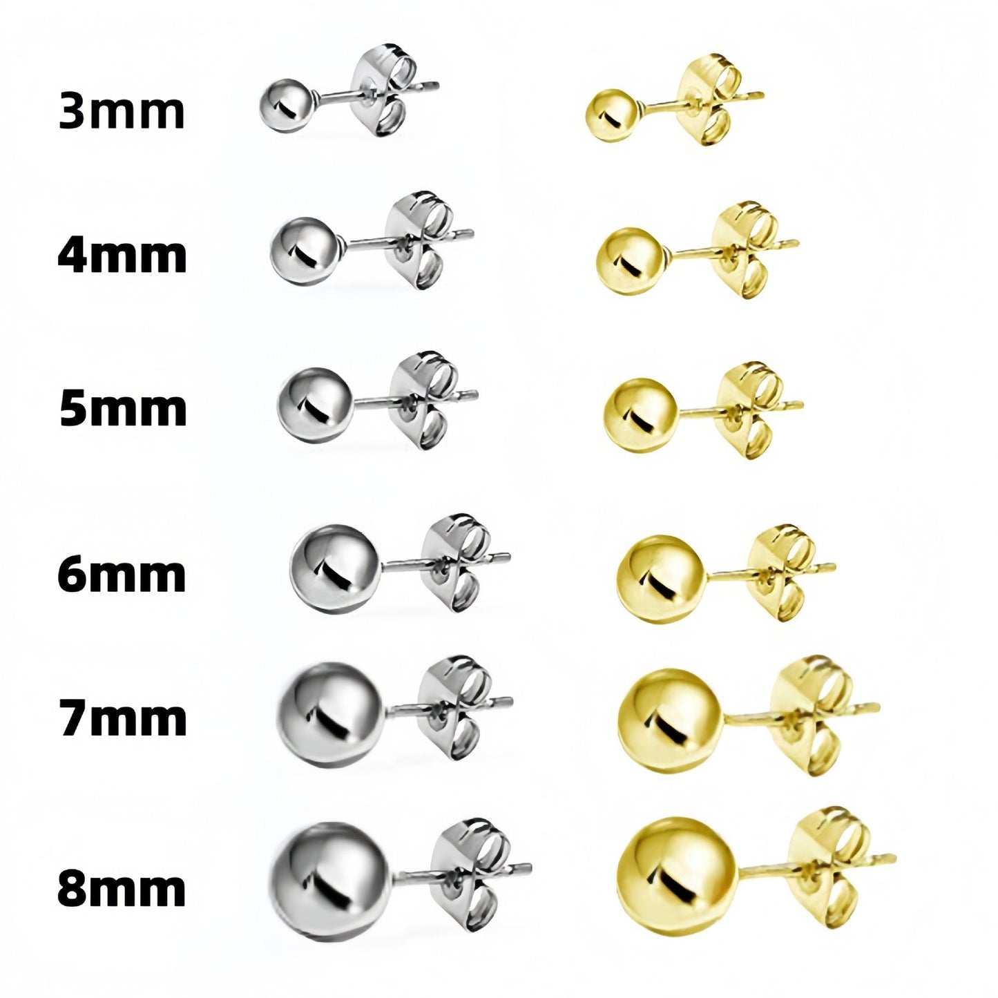3 Pairs - Bean round bead earrings 4mm - Golden (Unit Price - 13)