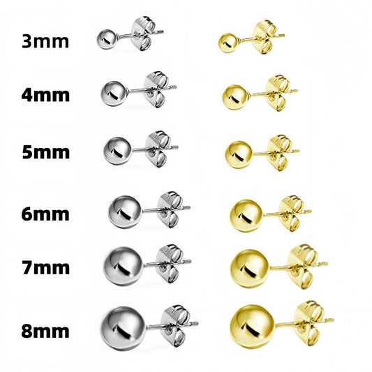 3 Pairs - Bean round bead earrings 6mm - Silver  (Unit Price - 19)