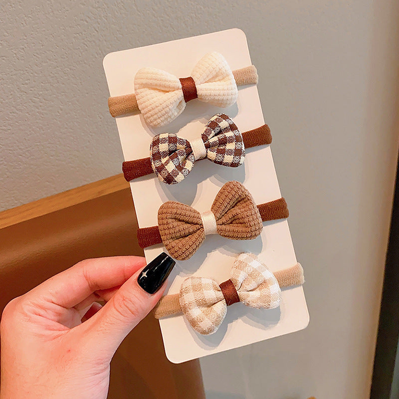 3 Set - Children's super cute milk coffee bow rubber band Card Packing(1 Set Price - 29)